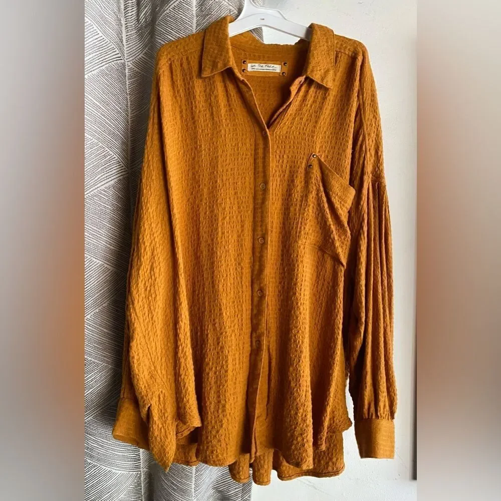 We The Free FREE PEOPLE HIDDEN VALLEY BLOUSON SOLID SHIRT Mustard Sz L
